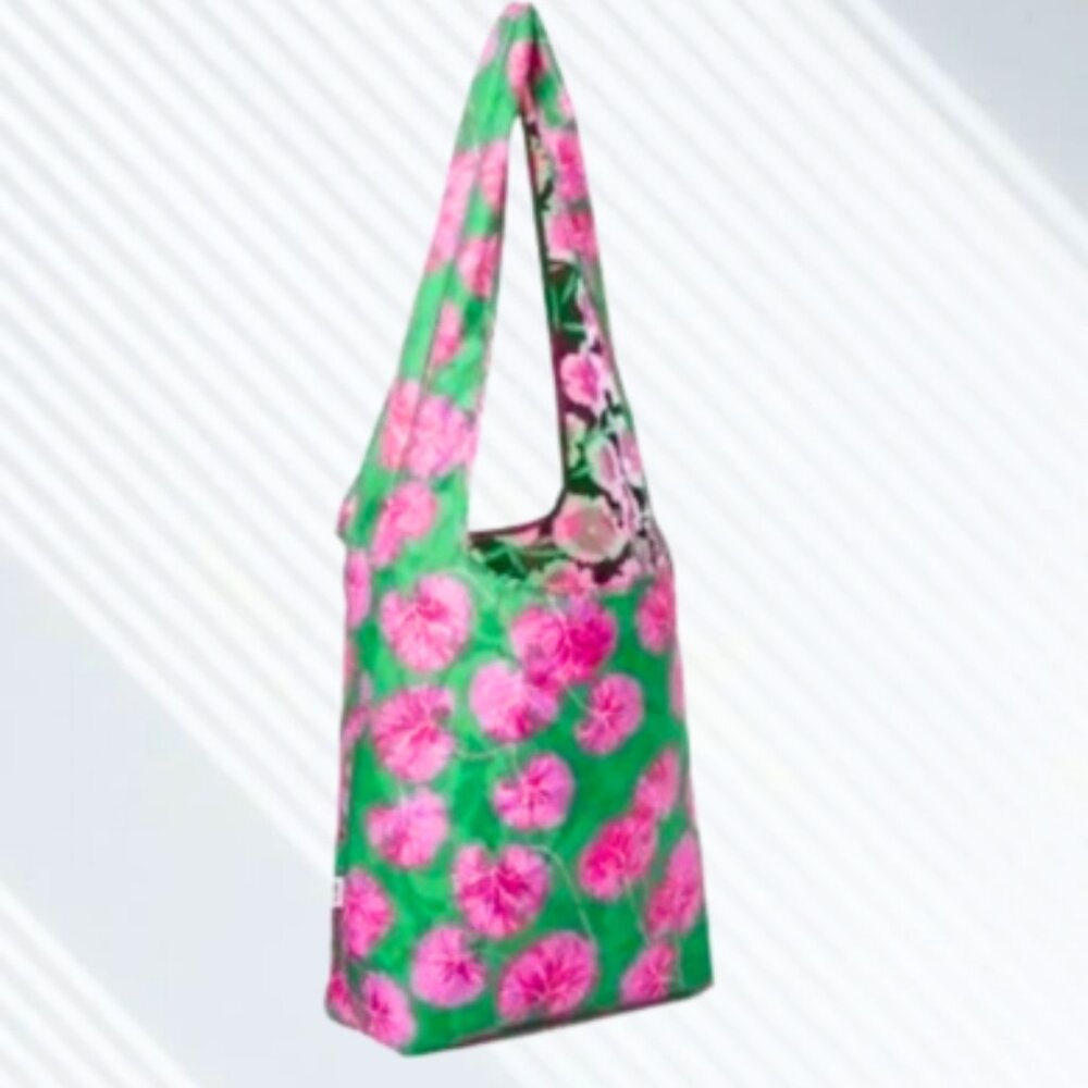 Diane Von Furstenberg Poppy Geranium Leaf Pink Green Reversible Bag DVF Target - Picture 3 of 5